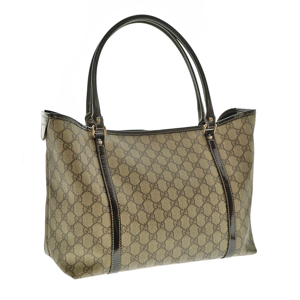 Gucci Vernis Tote GG Leather Beige Patent Bag Dark Brown
